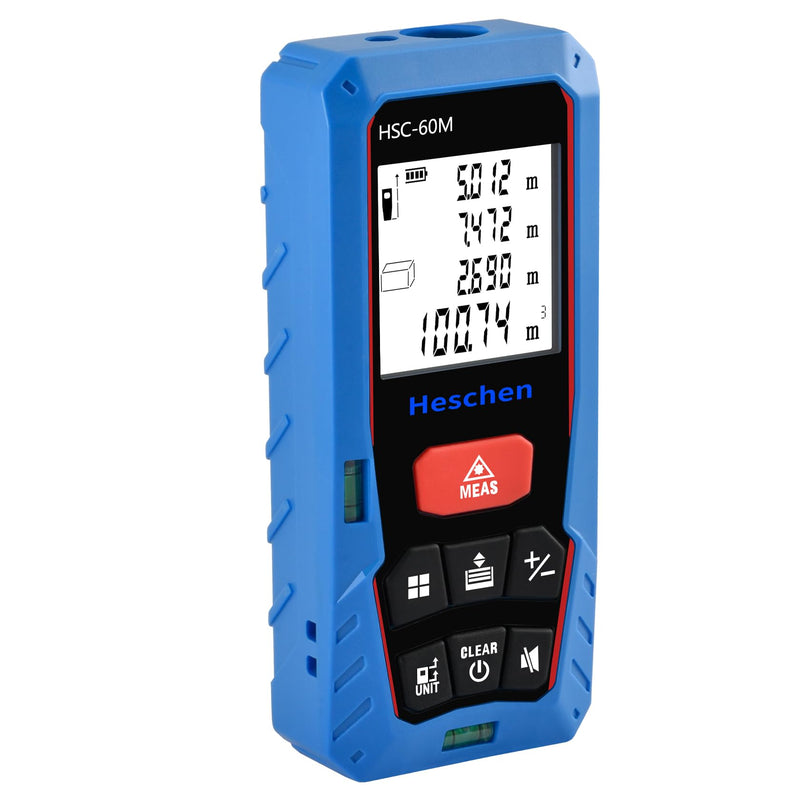 Heschen Laser Distance Meter, HSC-60M, 60m 196ft, with 2 Bubble Levels, Portable Laser Rangefinder Digital Distance Meter, for Measuring Distance, Area, Volume