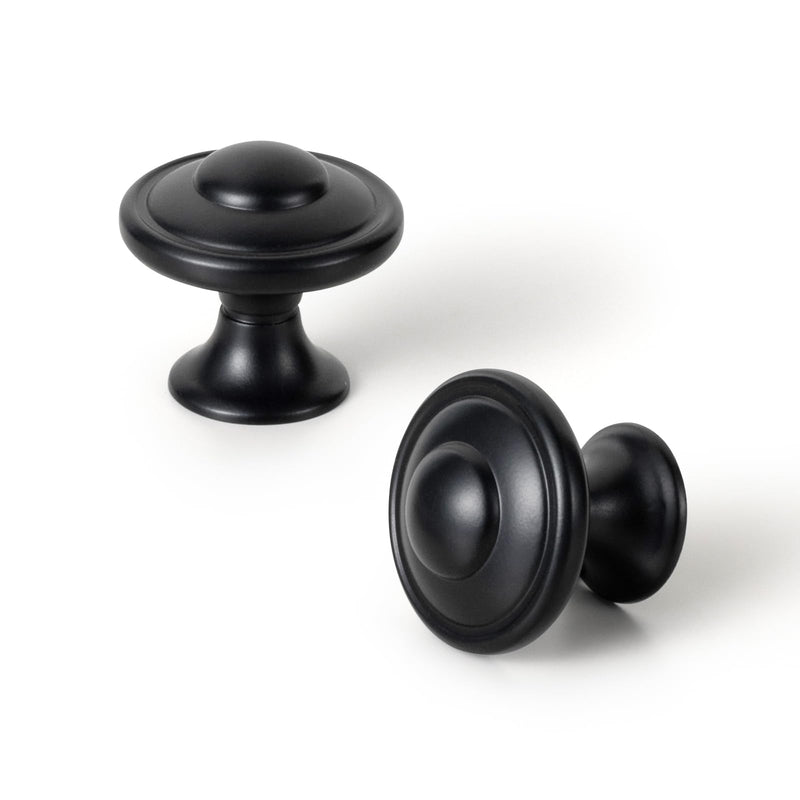 Set of 12 Matte Black Cabinet Knobs with Layered Concentric Ring Design – Modern Decorative Handles for Classic and Contemporary Style Kitchen Drawer