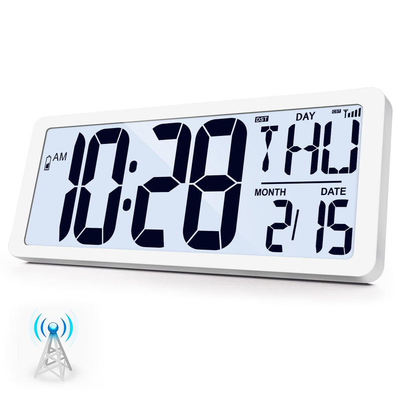 Atomic Clock with Backlight 15" Digital Wall Clock Battery Operated Atomic Wall Clock Digital Alarm Clock with Day Date & Temperature for Wall Office Bedroom Living Room 15" Atomic Clock with Backlight