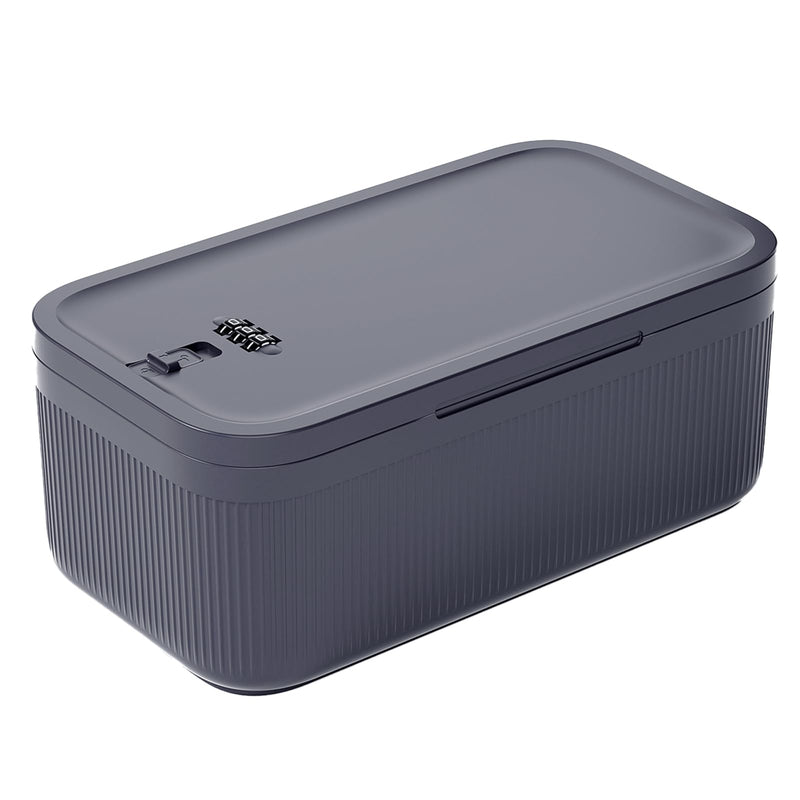 Small Lock Box for Medication Safe, Lockbox for Phone Jail, 2 Litre Medicine Lockable Storage Box with Code for First Aid Kits, Locked Food/Snackle Box Container for Home/Fridge/Office Grey Blue