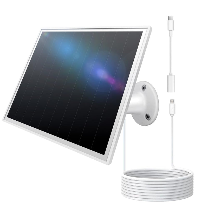 8W Solar Panel for Outdoor Security Camera, 5V Micro USB and USB - C Solar Panel Charger ，Fits Eufy/Wyze/Reolink DC 5V Output, IP65/360° Adjustable, 9.8ft Cable, Fast Charging white-1Pack
