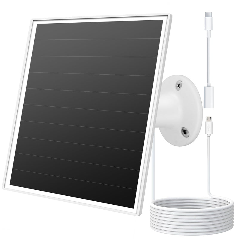 6W Solar Panel for Outdoor Security Camera with Micro USB & USB - C Port, Solar Panel Charger for Battery Camera，Fits Wyze/Reolink DC 5V Output, IP65/360° Adjustable, 9.8ft Cable, Fast Charging white-1Pack
