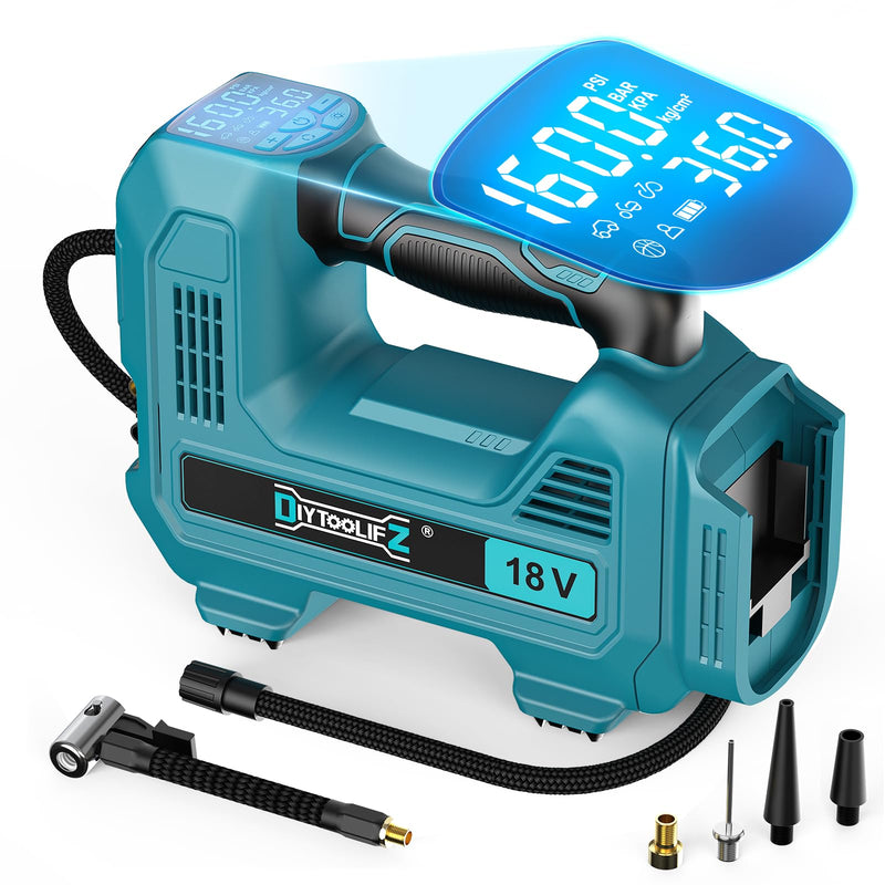 DIYtoolifz 160PSI Cordless Tire Inflator Compatible with Makita 18V Battery Blue-compatible With Makita