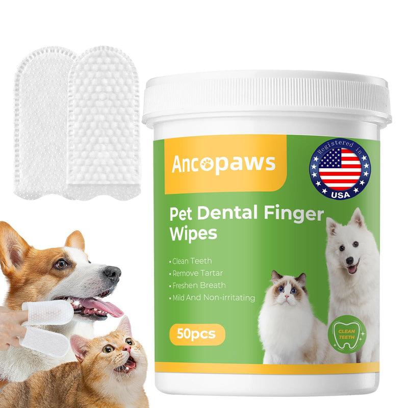 Teeth Cleaning for Dogs & Cats - Dental Care Finger Wipes to Remove Bad Breath - Dog Tooth Brushing Kit - Cat Toothbrush Plaque and Tartar Remover - 50 Count - PawsPlanet Australia