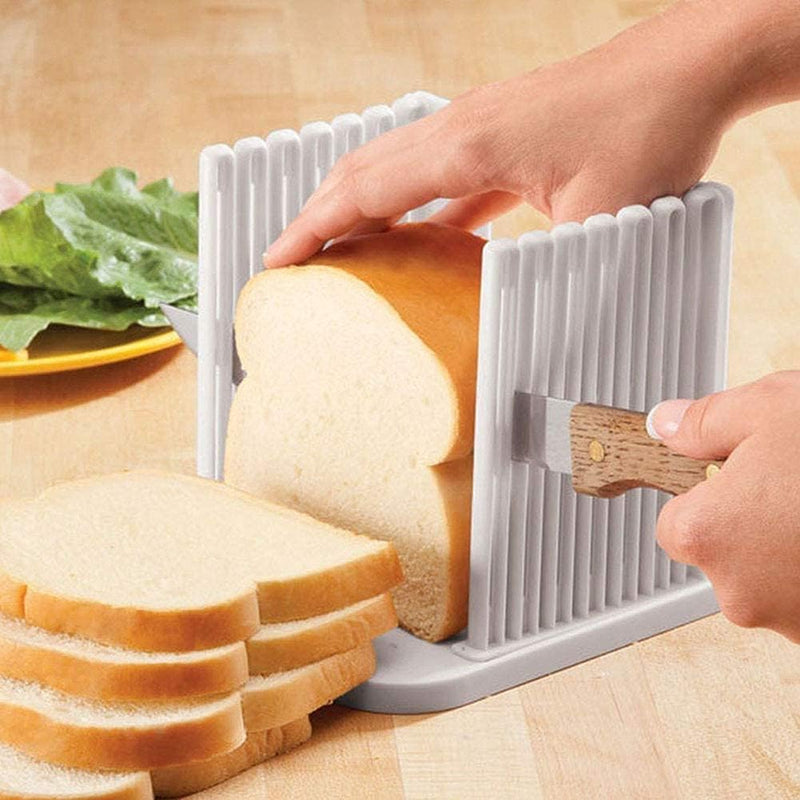 Bread Slicer for Homemade Bread, Bread Slicer Guide with AdjustableCrumb Tray, Foldable Compact Plastic Bread Loaf Cutter Slicer for Kitchen Baking Homemade Bread,Cake,Taost,Bagels