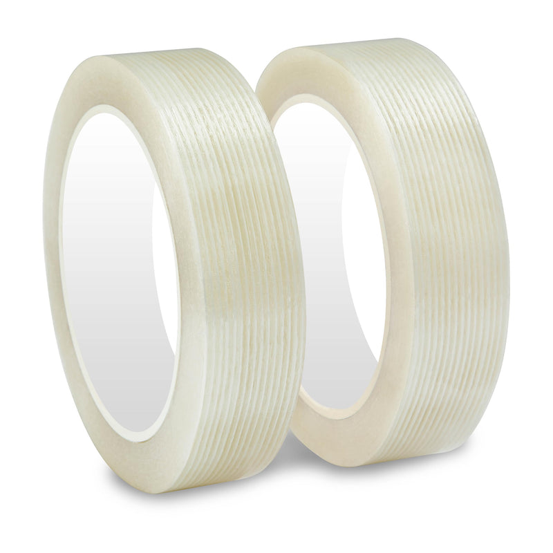 Filament Strapping Tape 2 Roll 1 Inch x 27 Yards 5.5 Mil Heavy Duty Reinforced Packing Tape Transparent Reinforced Adhesive Fiberglass Tape for Packing Sealing Binding 2PACK: 1 in X 27 yds