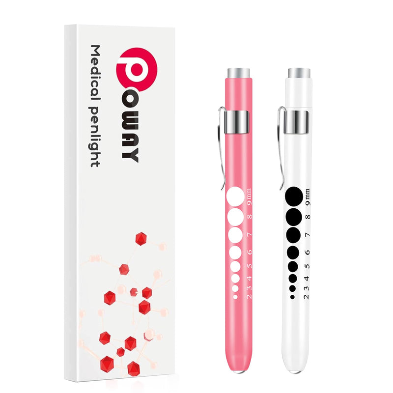 Pen Light with Pupil Gauge Nursing Pen Lights for Nurses 2 Pack Reusable Pupil Penlight Medical for Nursing Students Doctors EMTs White Light LED Penlights for Nurses with 4 Batteries Pink and White