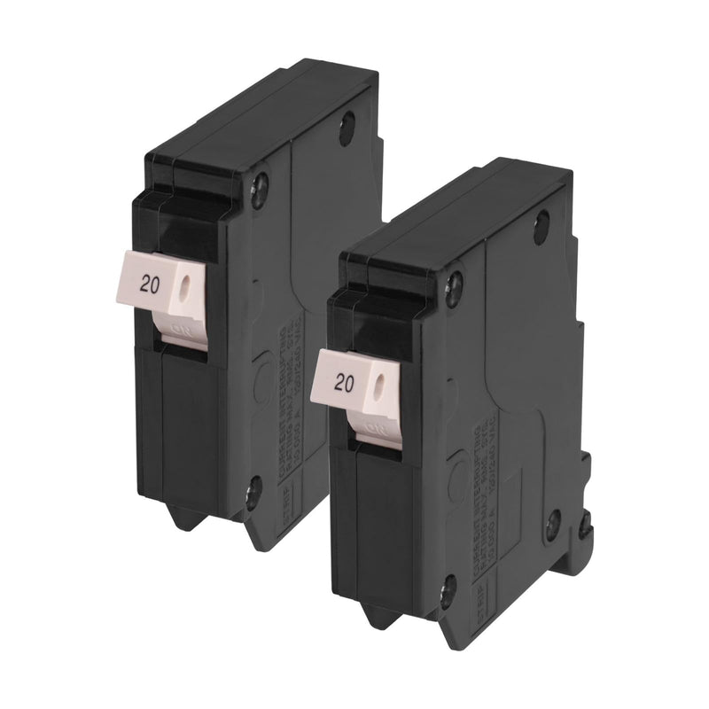 20 Amp 1-Pole Circuit Breaker, OEM Replacement for Most Breaker Boxes, 120/240V Plug-in, Thermal Magnetic Protection, Easy Installation, 10-Year Warranty 20 Amp 1-Pole/2Pcs