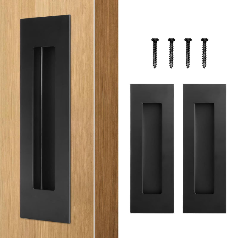 HBL' 4 Pack | 5.9 Inch Closet Door Pulls, 304 Stainless Steel Sliding Closet Finger Pull, Recessed Finger Pull for Bypass, Pocket and Barn Door, Black Recessed Pull Handle