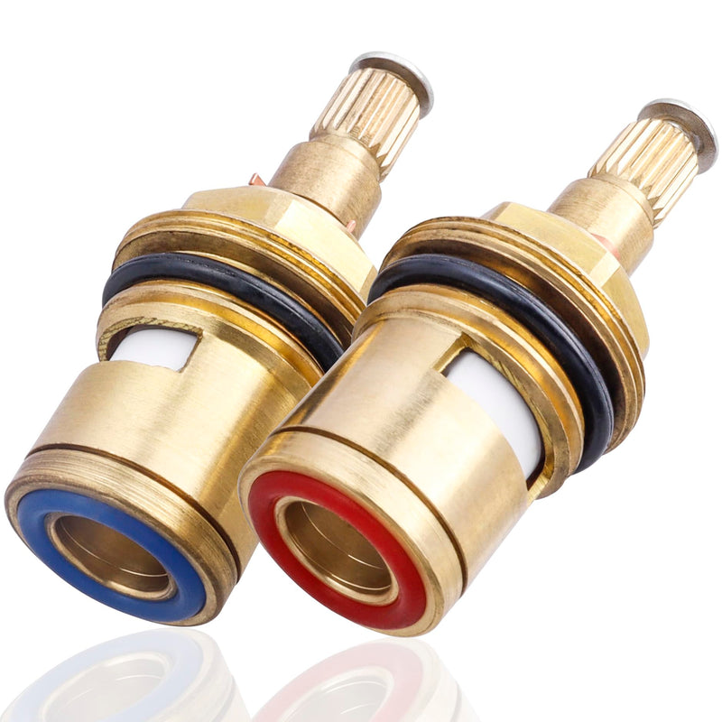 Yakamoz Brass Faucet Cartridge Replacement, 2Pcs Hot and Cold Ceramic Disc Cartridge Quarter Turn Sink Faucet Valve Stem Replacement Parts for Kitchen Bathroom Faucet Repair, G1/2" Thread Size