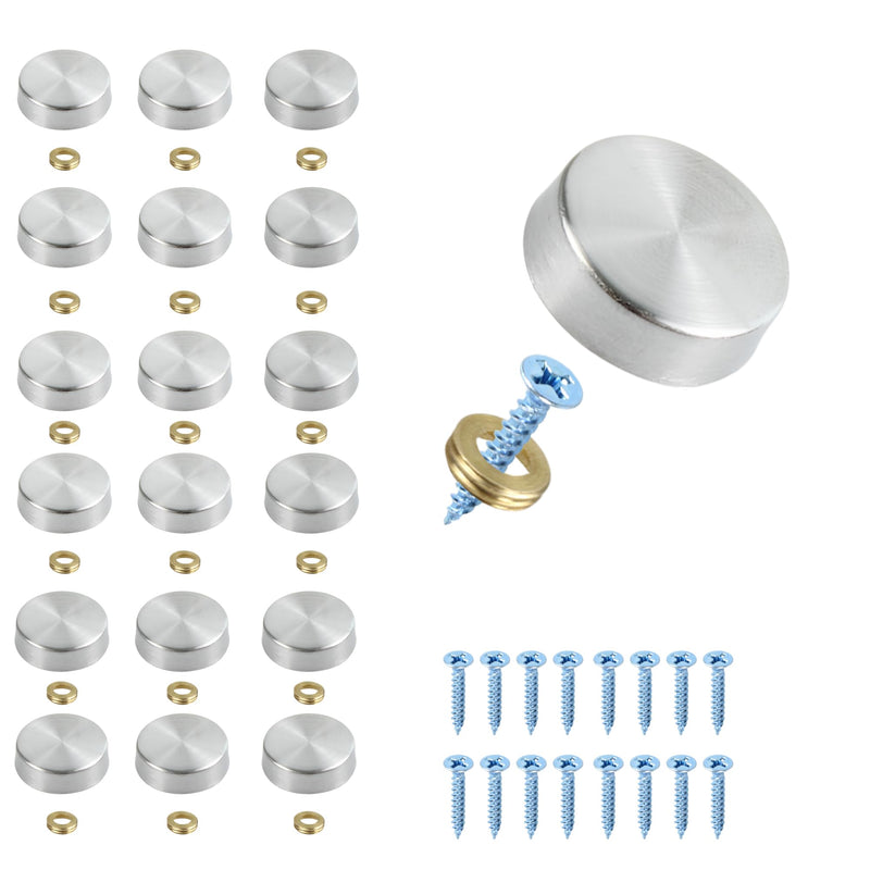 24PCS 16mm/0.63” Mirror Screws Decorative Cover Caps, Stainless Steel Sign Advertising Screws, Mirror Screw Fasteners Nails, Brushed Silver 16mm/0.63”-24PCS