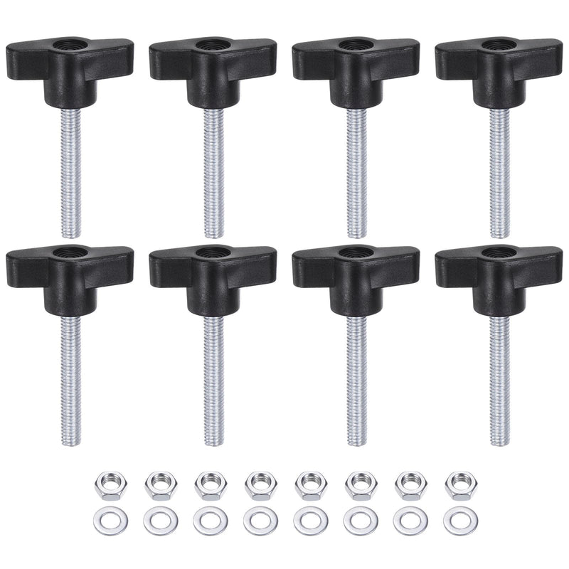 HARFINGTON 8pcs Tee Wing Knobs M6 x 40mm Metric Thread 36mm Z/T Head Plastic Handles Thumb Screws Hand Clamping Threaded Stud Knob Grip Thumbscrew with Nuts Washers, Black