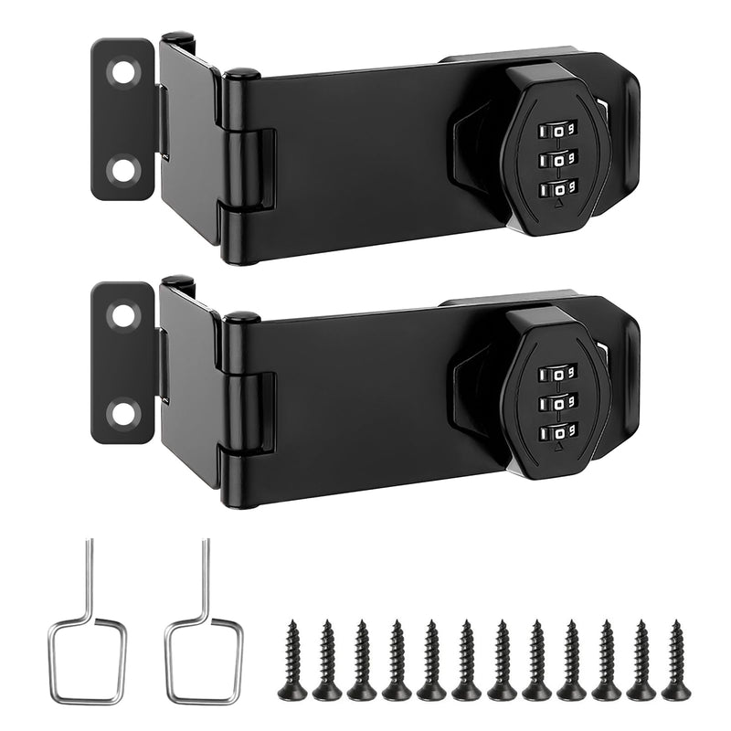 Cabinet Door Locks, 4 Inch Collapsible Password Rotary Hasp Locks File Cabinet Locks, for 90/180 Degree Drawers, Cupboard, Cabinets, Small Doors, Barn Door, Outdoor Fence, 2 Pack (Black) Black