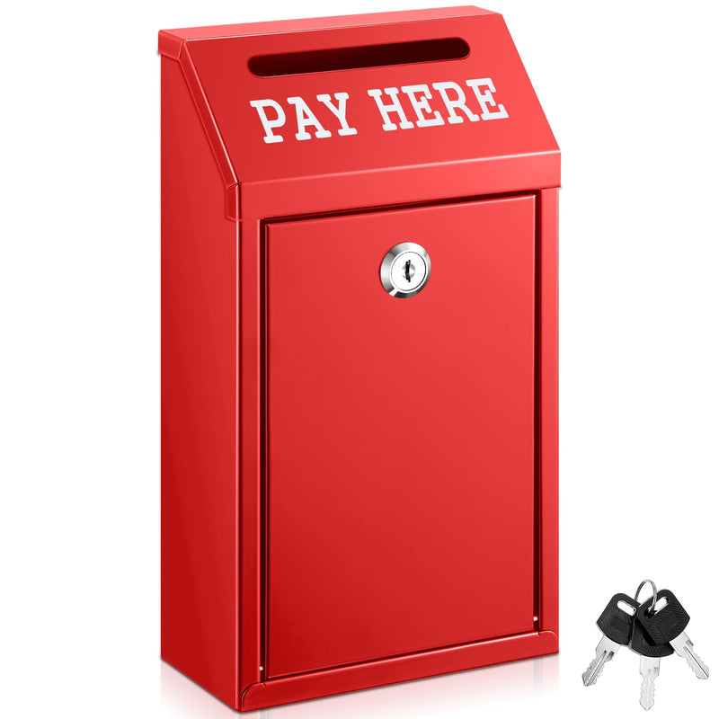 Safe Cash Box Money Collection Box Metal Donation Box with Lock Wall Mount Pre Drilled Mailbox Delivery Ballot Box for Home Office Outdoor Self Serve Stand(Red,10.2 x 5.7 x 2.8 Inch) Red 10.2 x 5.7 x 2.8 Inch
