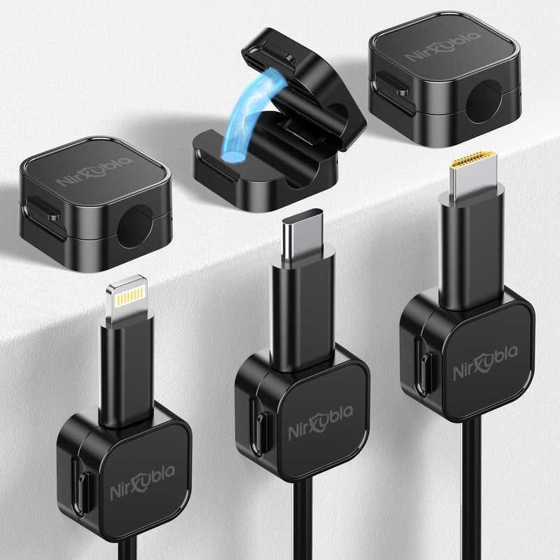 [6 Pack] Magnetic Cable Clips, Enhanced Adhesive Wire Organizer, Desk Cable Management, Mini Holder for Wire Or Cable Clips for Home, Office, Car, Desk, Nightstand (Black-6 Pack) Black-6 Pack