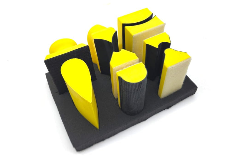 9 Piece Contoured Profile Hand Sanding Block Set with Assorted Convex & Concave Shapes for Sanding Moldings, Woodworking, Auto Body, Painting and Crafts