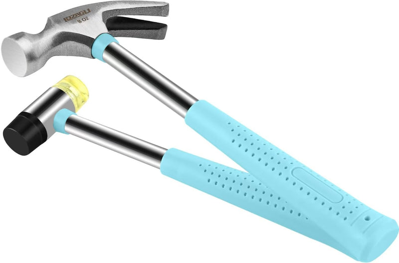 8oz Hammer, 2-Piece Small Claw Hammer & Rubber Mallet Hammer Mini Hammer Set Blue