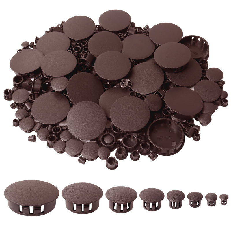 320Pcs 8 Sizes Brown Plugs Hole Plastic Hole Plugs Hole Round Plugs, Plastic Hole Cover Snap in Locking Hole Plugs for Kitchen Cabinet Furniture (3/16“, 1/4“,5/16“, 3/8“,1/2“, 5/8“, 1“, 11/2“)