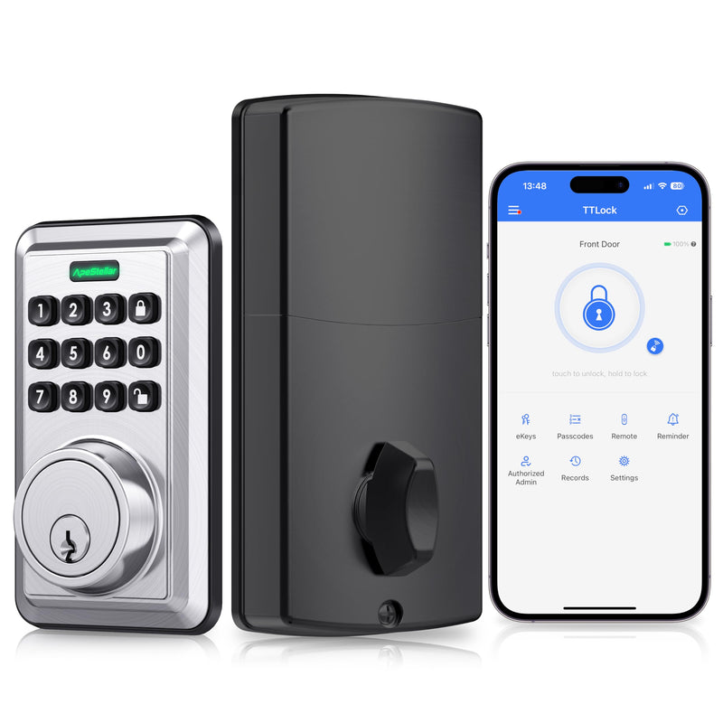 Smart Door Lock, Built-in WiFi Keyless Entry Door Lock Deadbolt with APP Remote Control, No Hub Required Deadbolt Lock, Easy Installation for Front Door-Satin Nickel Satin Nickel