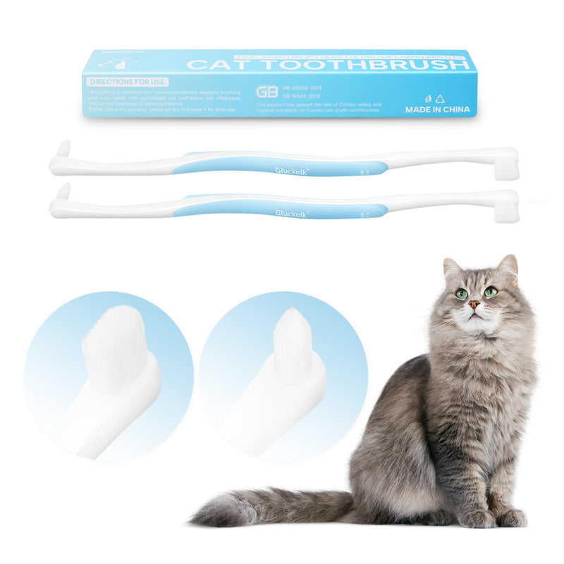 2 Pcs Dual-Sided Cat Toothbrush with Micro Brush Head, Ultra Soft Nano Bristles Pet Toothbrush Kit, Kitten/Puppy Toothbrushes, Fit into Cats/Small Dogs Mouth, Avoid Bleeding Gums 2 - PawsPlanet Australia