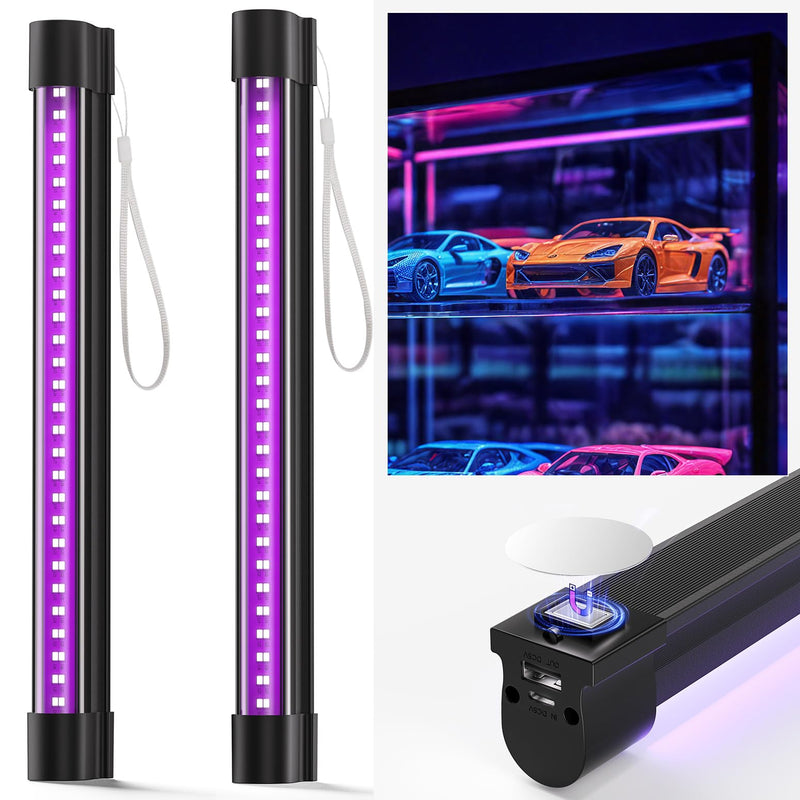 Battery Powered Black Light, Rechargeable Blacklight, Cordless 395nm Light Glow Party, Halloween, Body Painting, 2 Packs