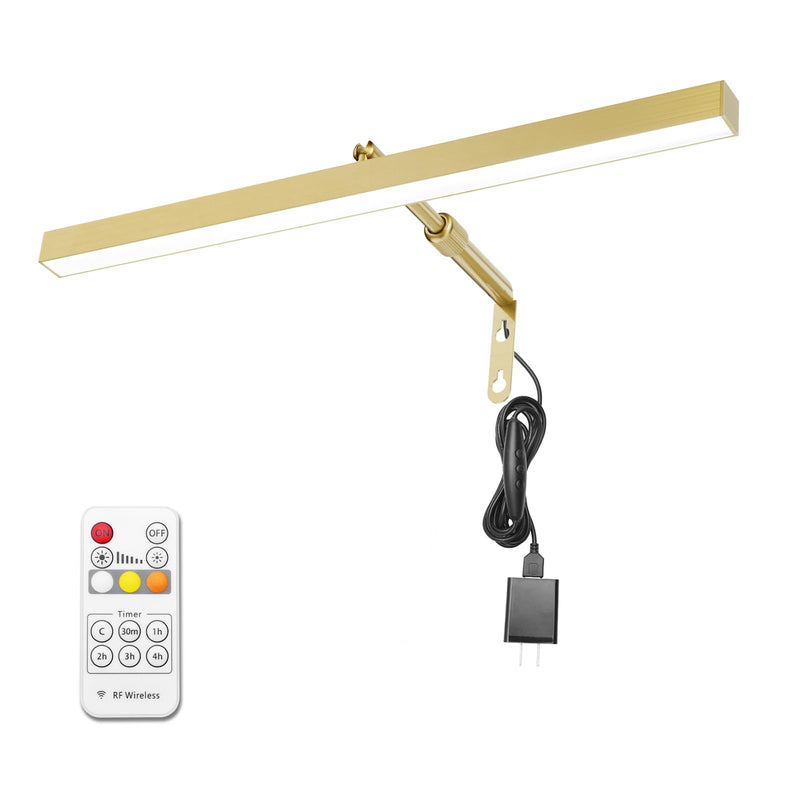 Plug in Picture Lights for Wall, 16 inch Dimmable LED Art Light with Remote, 3 Colour Temperature Gallery Painting Wall Light for Picture Display Dartboard Art Work (Gold) Gold