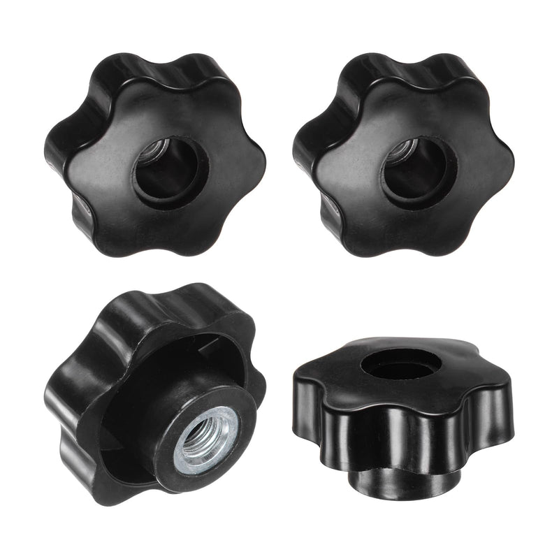 4-Pack 6 Star Knobs, M10 Female Thread 48mm Hexagon Head Through Hole Clamping Grip Handles for Machinery/Electronic/Woodworking, Steel Screw-On Threaded Knob [Black] 4
