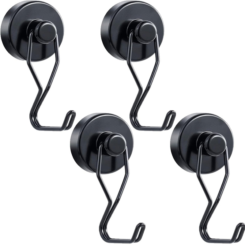 Tohoer Magnetic Hooks, 100LBS Neodymium Magnets Hook Heavy Duty with Rust Proof for Fridge, Refrigerator, Oven, Grill, BBQ, Key, Tools Holder, Kitchen, Outdoor, Hanging Wreaths, Utensil Hangers 4 x 32MM Black