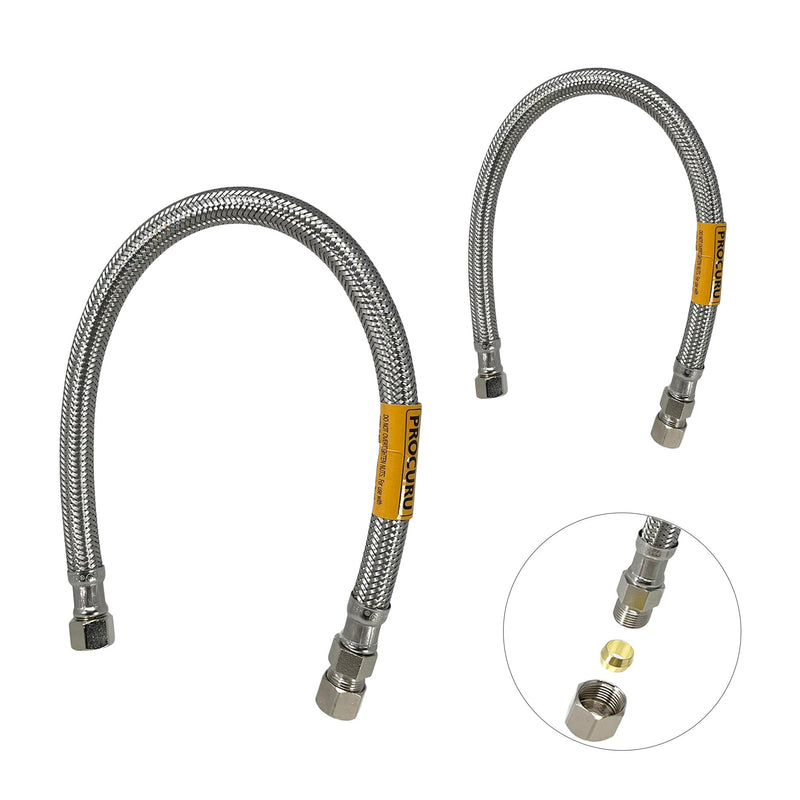2-Pack 12-Inch Faucet Supply Extension, 3/8 OD Comp (Male) x 3/8 Comp (Female), Stainless Steel Braided Faucet Connetor Hose, Certified Safe (9SFD12-2P) 2 12 Inch