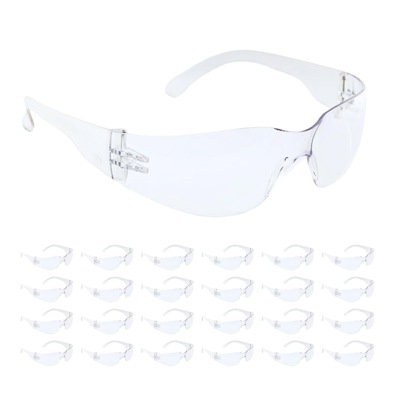 Clear Safety Glasses - Bulk 24 Pack - ANSI Z87.1 Impact Resistant Polycarbonate Lens - Protective Wrap Around Eyewear