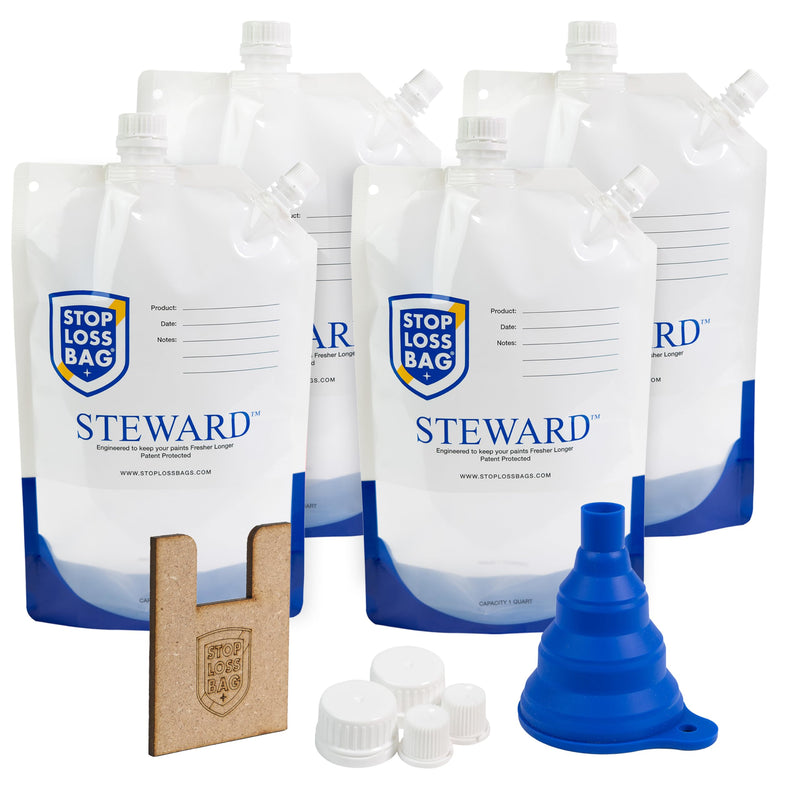 Paint Storage Bags 4-Pack With Funnel, Filler Clip & Caps - 1L Paint Savers 1 L