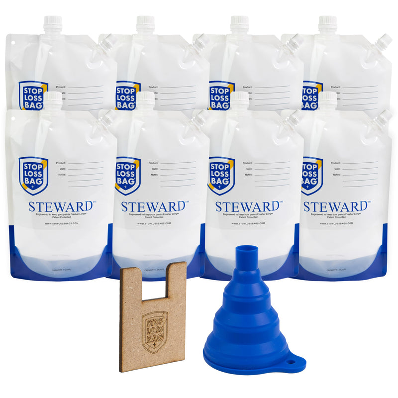 8 Reusable Paint Storage Bags 1L Leftover Paint Containers, Funnel and Clip 34 Oz