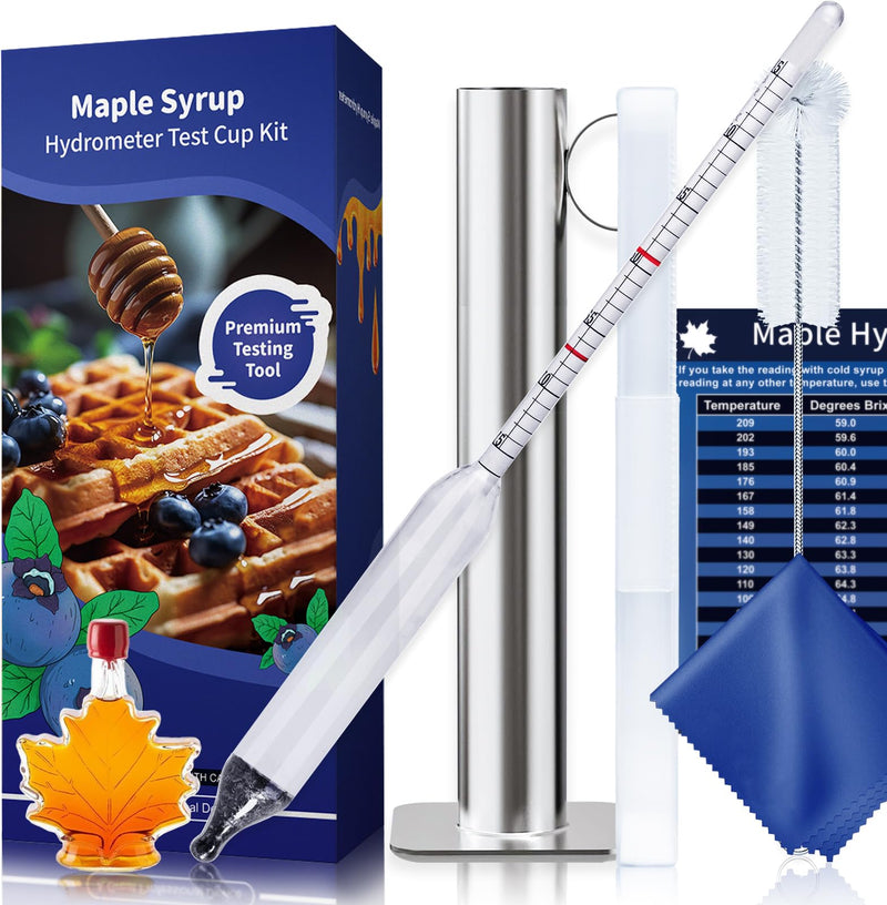 Maple Syrup Hydrometer Test Cup Kit, Hydrometer for Maple Syrup Making, Maple Syrup Hydrometer Kit with Baume and Brix Scale, Maple Syrup Supplies for Measuring Sugar Content in Syrup Sap Transparent Maple Syrup Hydrometer