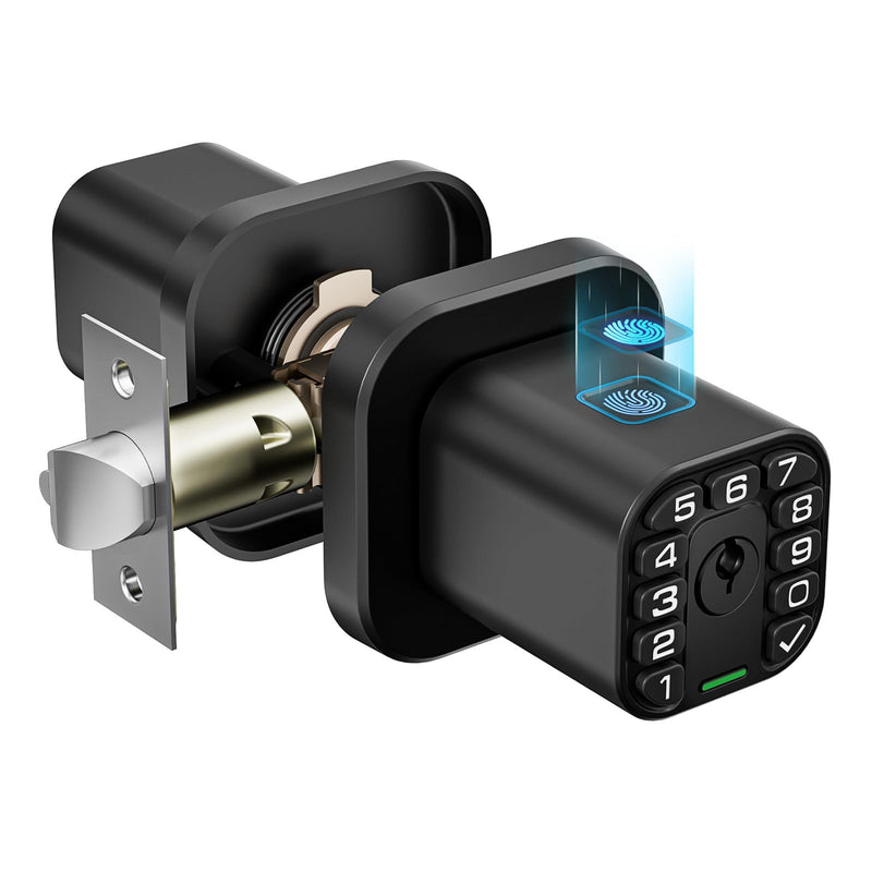 Fingerprint Door knob, Smart Biometric Door Lock with Keypad, Keyless Entry Code Door Knob, Waterproof & Weatherproof , Auto Lock ,Voice Navigation, For Bedroom, Gate,Office -Matte Black Matte Black