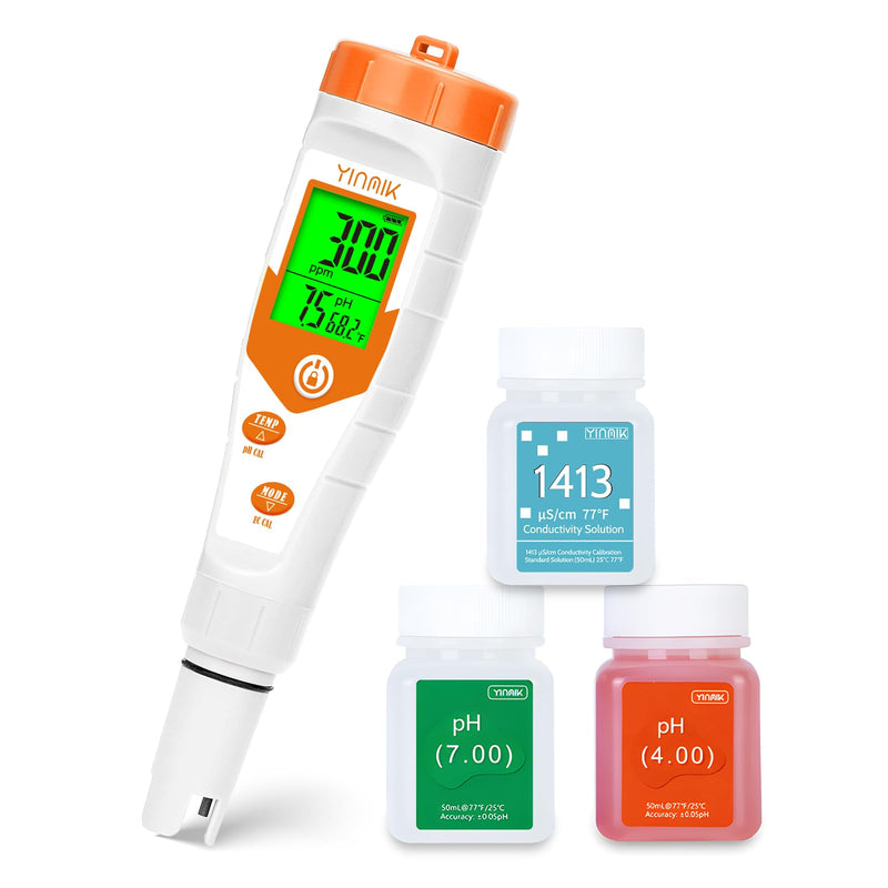pH Meter for Hydroponics PPM EC Meter for Plant Nutrients Simultaneous Measurement of pH Conductivity TDS Temperature for Reservoir Tank Water DWC Aeroponic Garden Indoor Outdoor Growing 4 in 1 pH Meter with Calibration Liquid