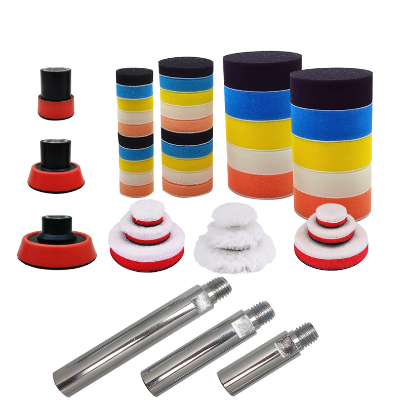 Car Polishing Angle Grinder Extension Buffing Extender Pad Kit 45pcs Mix Size with 5/8"-11 Thread Backing Pad & Adapters Buffering Kit Sponge Polishing,Sanding,Waxing,Buffing(45pcs for Angle Grinder) 45pcs for Angle Grinder
