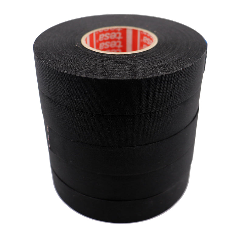 Tesa 51036 19mm*25m Flag-Resistant PET Cloth Automotive Harnesses Tape for Automotive Engine, Protect Against High Temperature, Abrasion, Chemical & Fluid, 5 Rolls