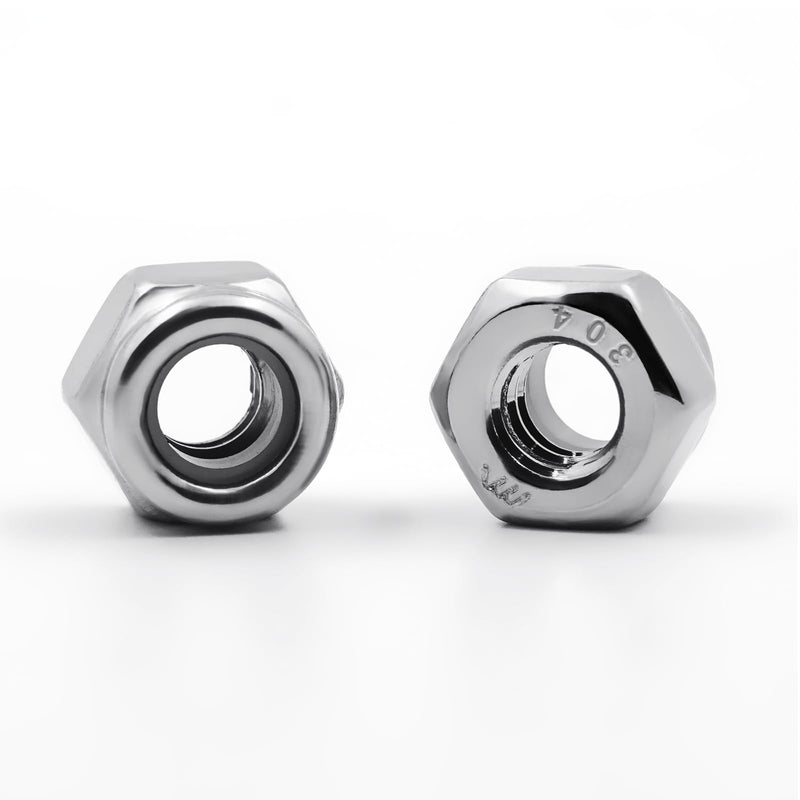 1/4"-20 Stainless Steel Lock Nuts, 28 Pack A2-70 Nylon Insert Hex Locknuts, Self-Locking 304 Stainless Steel Coarse Thread, Bright Finish
