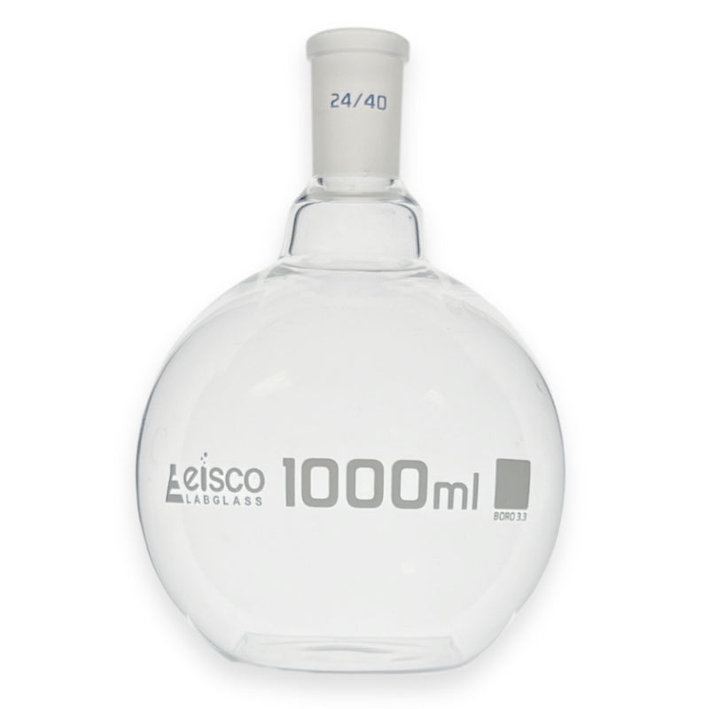 Eisco Labs - 1000 mL Flat Bottom Boiling Flask with 24/40 Ground Joint, Borosilicate Glass, Ideal for Organic Chemistry, Heating, Distillation, Reflux, Extractions & Solution Preparation in Labs