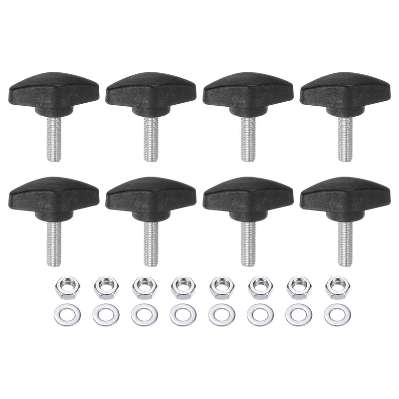 HARFINGTON 8pcs Tee Wing Knobs M6 x 20mm Metric Thread 36mm T Head Plastic Handles Thumb Screws Hand Clamping Threaded Stud Knob Grip Thumbscrew with Nuts Washers, Black