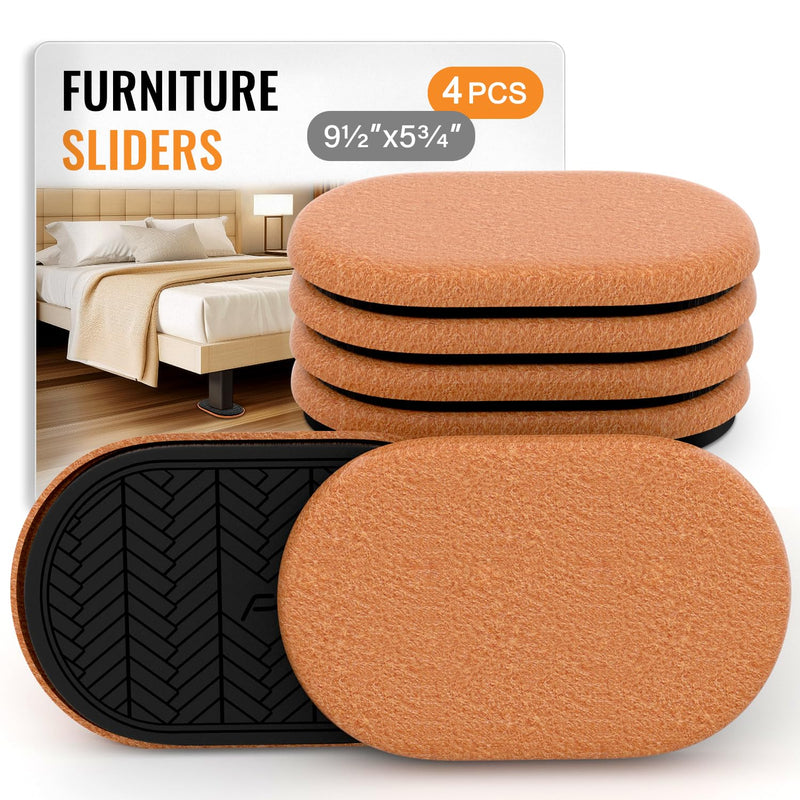 Felt Furniture Sliders for Hardwood Floors Large 4 PCS 9-1/2 Inch x 5-3/4 Inch Oval Reusable Furniture Slider with Extra Thick Design - Heavy-Duty Furniture Movers - Felt Sliders Effortless Moving 4 PCS Oval
