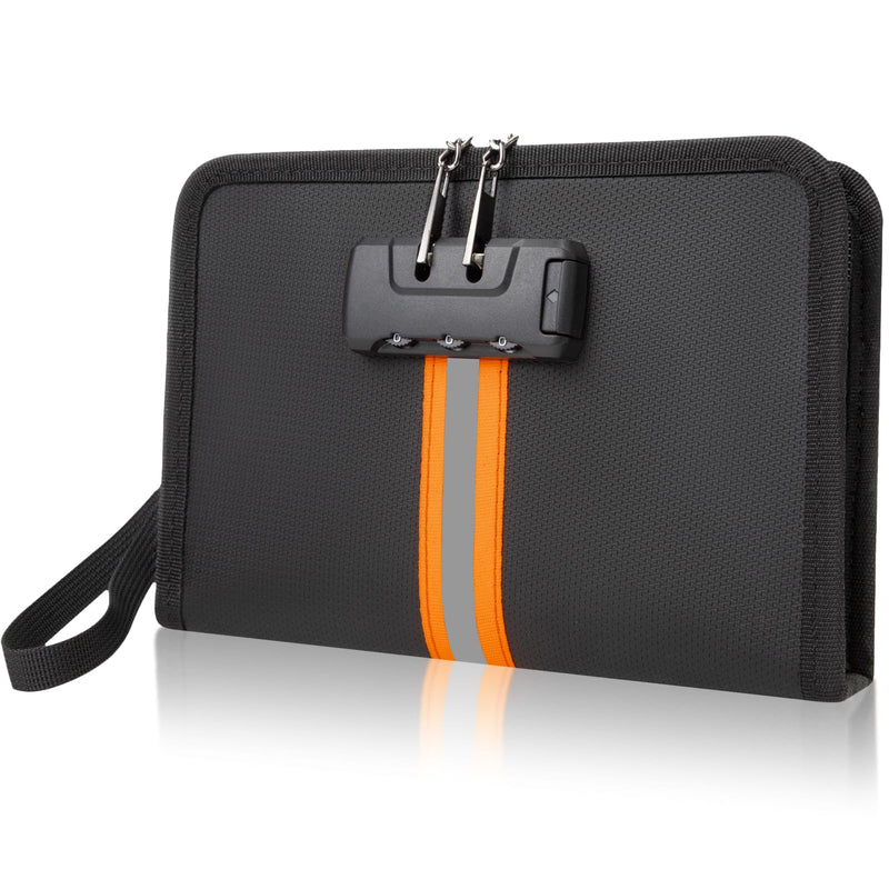 Fireproof Money Bag,Money Bag with Lock and Zipper,Safe Fireproof Waterproof,Suitable for Cash, Mobile Phones, Keys, Credit Cards Black 8*1.1*5 inches