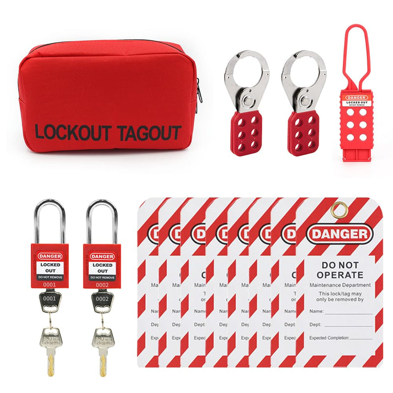 Lockout Tagout Kit Safety Electrical Loto Group Hasps Each Red Padlock with 2 Differ Key 8X Tagout Tags 1x 1 Nylon Buckle 1x Pocket Bag HLM29
