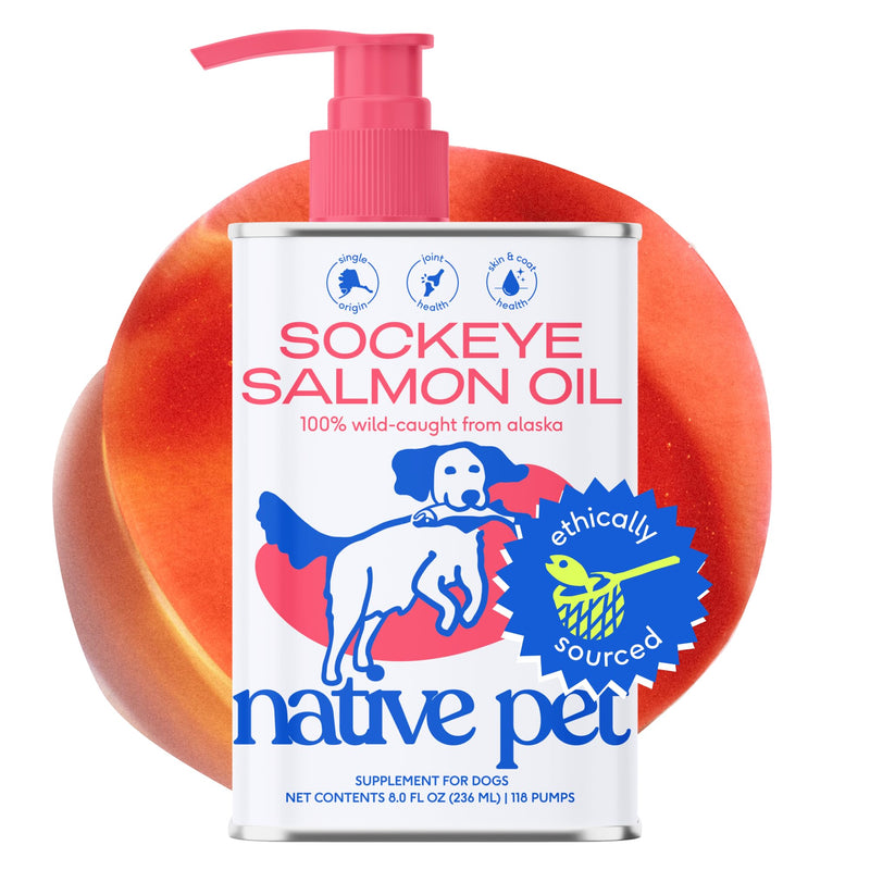 Native Pet Salmon Oil for Dogs & Cats – Pure Omega-3 Fish Oil for Dogs Supplement for Skin & Coat, Joint, & Heart Health & Dog Anti-Inflammatory – 100% Wild-Caught Alaskan Sockeye Salmon – 8 oz - PawsPlanet Australia