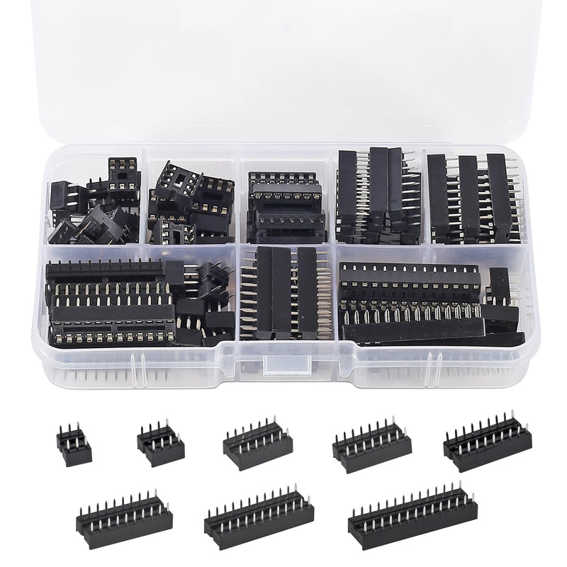 66 Pieces 2.54 mm Pitch DIP IC Sockets Adaptor Assortment Kit 6 8 14 16 18 20 24 28 Pin 66 Pieces