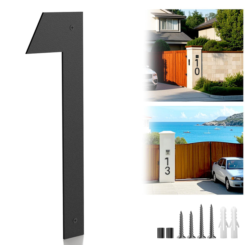 16 Inch Large House Numbers for Outside, Big Black Matte Metal Door Number 1, Oversized Address Numbers, Modern, Digital Signage for Houses, Apartments, Hotels, Factories (One) One