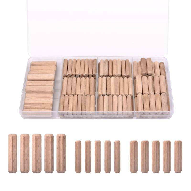 1/4-Inch Wooden Dowel Pins - 200 Pcs 1/4 x 1-1/4 inch Fluted Wood Dowels Rods,Hardwood Crafts Dowel Pegs ,Beechwood 1/4 Inch - 200 Pcs