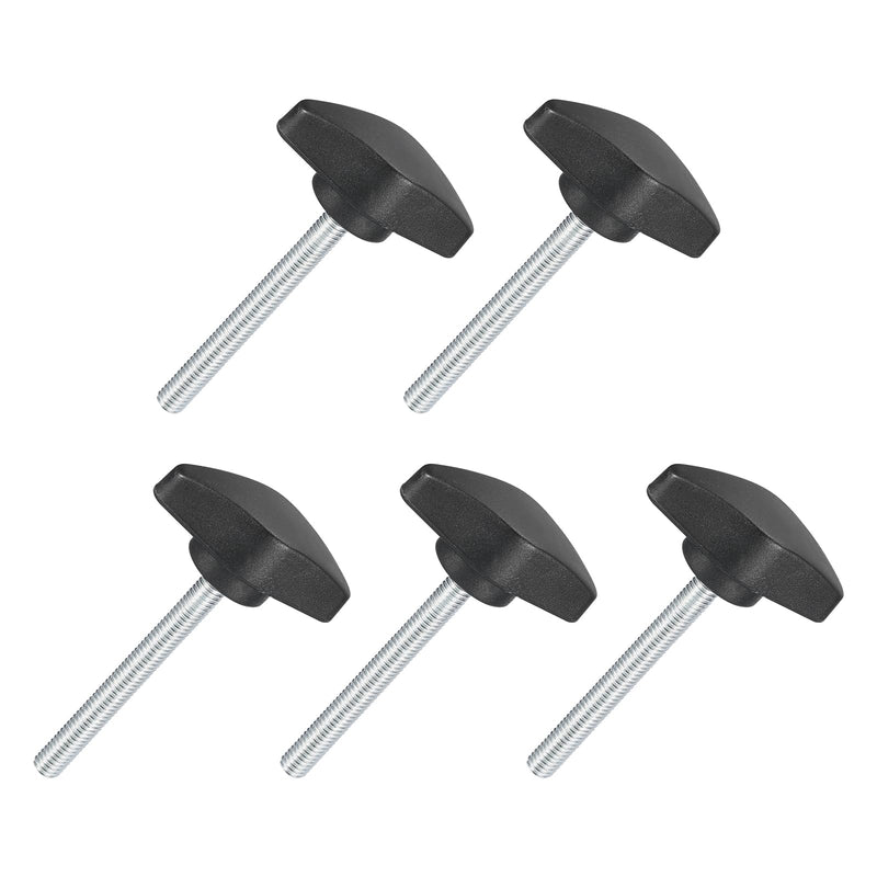 uxcell 5Pcs Tee Wing Knobs Thumb Screws, M5 x 45mm Clamping Screw Knob Male Thread Carbon Steel T Shaped Thumb Screws Handle 36mm Dia. for Hand Tightening Knob Replacement, Black