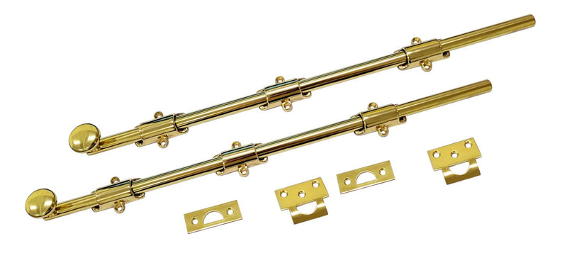 QCAA Solid Brass Dutch Door Bolt, 18", Polished Brass Lacquered, 2 Pack, Made in Taiwan