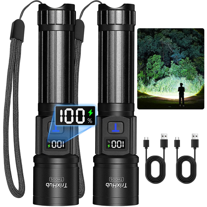 Rechargeable Flashlights High Lumens, 950,000LM Super Bright Flash Light, 5 Modes Zoomable Linternas with LCD Digital Display, Powerful Handheld LED Flashlights for Emergencies Camping Black